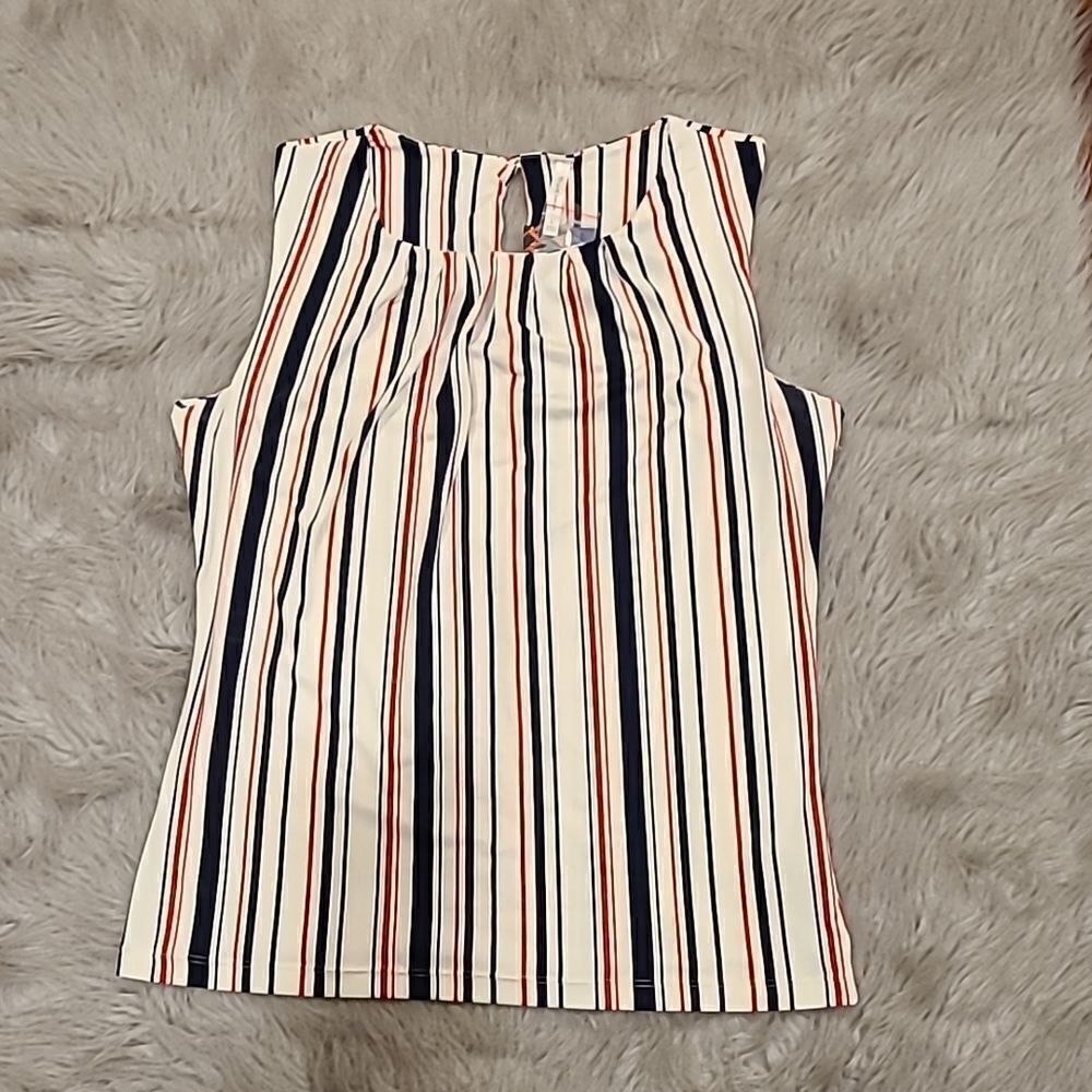 NWT D.N.A couture white,‎ blue and red stripped stretchy tank top size large